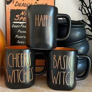 NWT Halloween Rae Dunn mugs - 3 included black with orange inside HTF